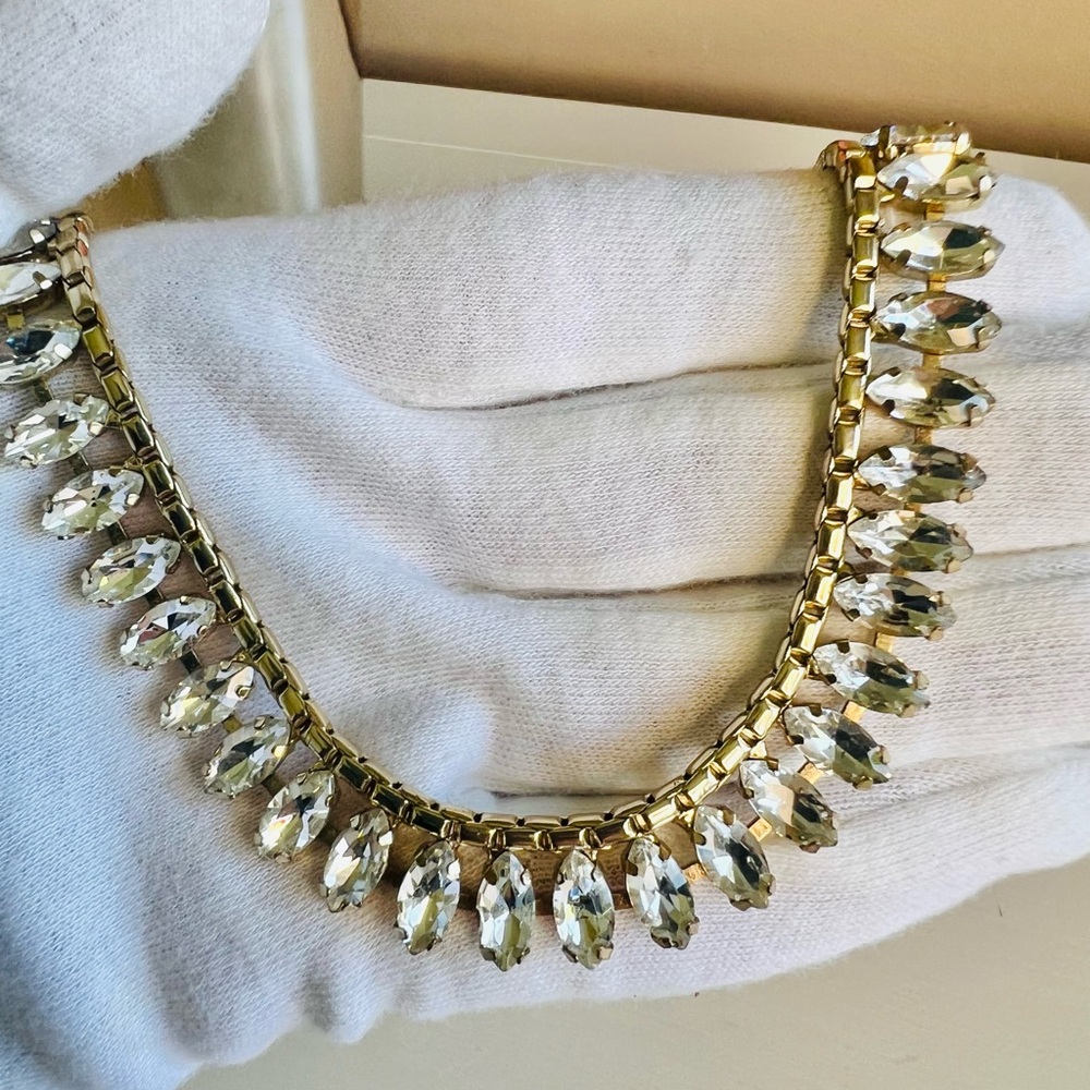 Vintage Gold and Marquise Crystal Necklaces Old Hollywood Style